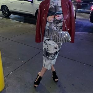 Daniel guizio grey graphic sheer mesh midi dress